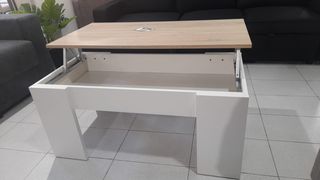 Mesa Centro Elevable Blanca y Madera