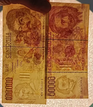 6# Banconote 100000 lire Caravaggio I tipo e 50000