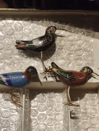 Figura china,pájaros cloissoné,jade,cajita,joyero