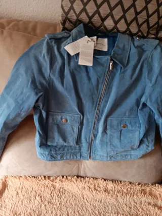 Chaqueta Mango Piel Azul Talla M