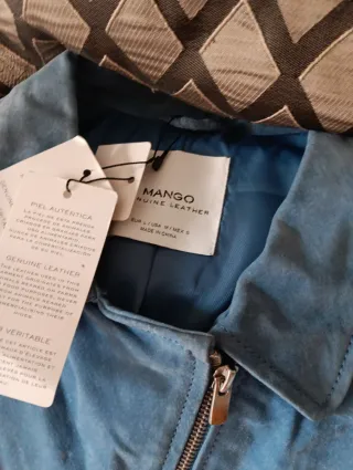 Chaqueta Mango Piel Azul Talla M