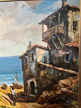 Cuadro vintage Mediterráneo con marco tallado