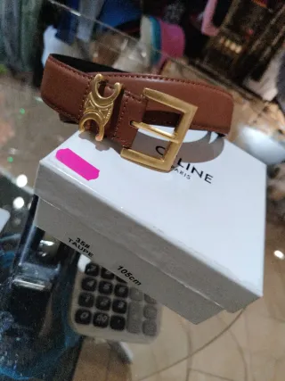 Cintura Celine Marrone Fibbia Dorata 105cm