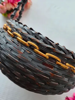 Cesta mimbre asa vintage antigua