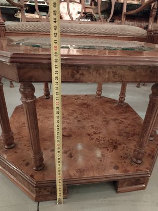 Mesa octogonal madera y cristal años 60