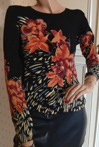 Maglia lana e cotone fantasia floreale