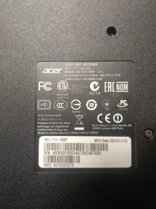 Portátil Acer Aspire E 17 (batería a cambiar)