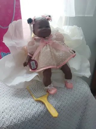 Muñeca Reborn Negrita Vestido Rosa