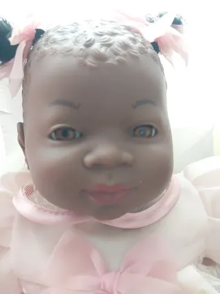 Muñeca Reborn Negrita Vestido Rosa