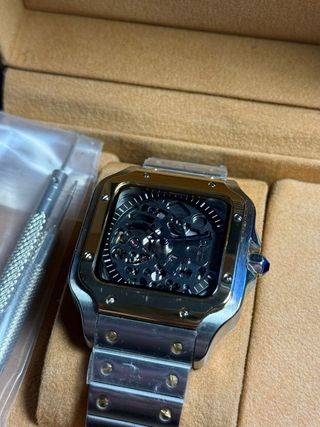 Seiko Mod Santos Skeleton 38mm Oro Plata