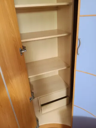 Armario esquinero, balda y cajonera