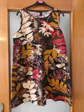 Vestido estampado hojas marrón talla L