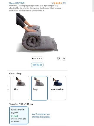 Colchón Futón Plegable Maxyoyo 135x190cm ENVASADO