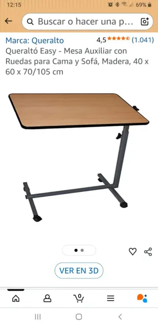Mesa Auxiliar Cama Madera y Metal