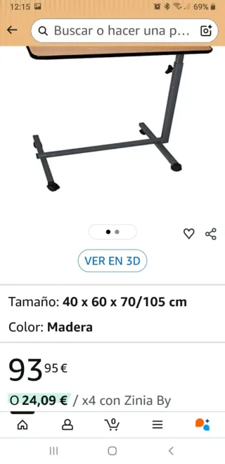Mesa Auxiliar Cama Madera y Metal