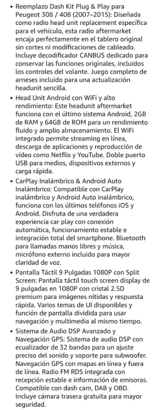 Radio Android Peugeot 308 408 2007-2015