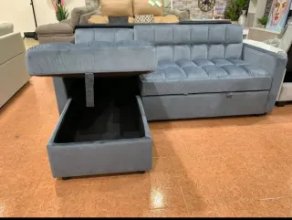 Sofá Cama Gris y Rosa Terciopelo