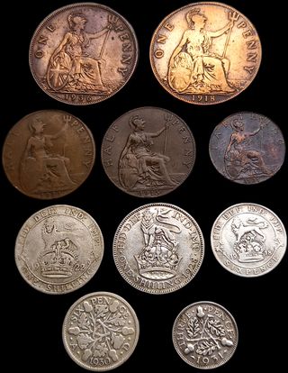 10 Monedas Bronce y Plata Reino Unido Jorge V