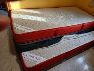 Cama nido 90cm beige y roja con colchon incluido