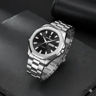 Reloj POEDAGAR Hombre Negro y Plateado