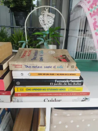 Varios libros entre novelas poesía alimentación