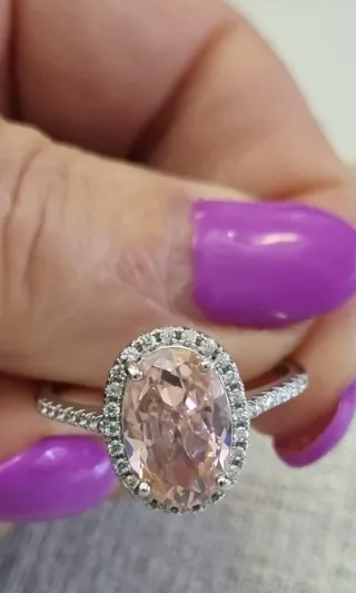 Anillo Plata 925 Circonita Rosa Ovalada