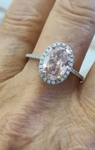 Anillo Plata 925 Circonita Rosa Ovalada