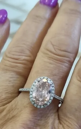 Anillo Plata 925 Circonita Rosa Ovalada