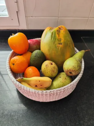 Cesto Yute Blanco Frutero Decoración.