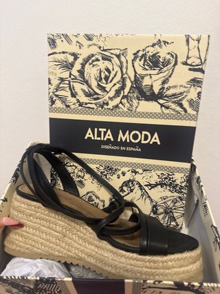 Sandalias cuña esparto negras talla 37