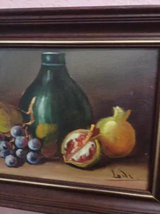 Bodegón al óleo firmado.26'5 altox31'5 ancho.