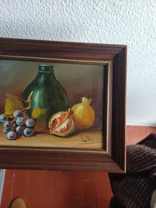 Bodegón al óleo firmado.26'5 altox31'5 ancho.