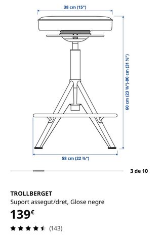 Taburete Ikea Negro/Gris Cuero y Metal