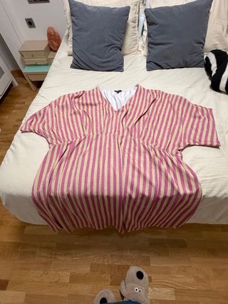 Vestido Talla Grande Rayas Beige y Rosa