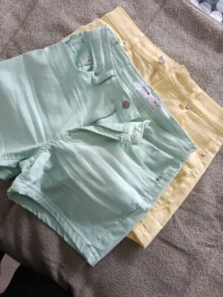 2 Shorts, amarillo y verde mujer