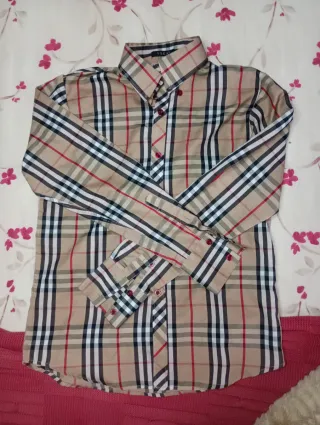 Camisa de cuadros beige talla L