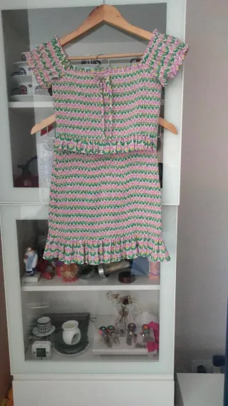 Conjunto falda y blusa nido abeja estampado