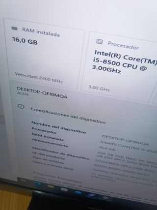 Lote: Core I5 8500 + SSD + 16GB RAM + placa base