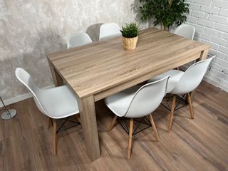 Mesa Cambria + 6 Sillas Blancas Modernas !Nuevo