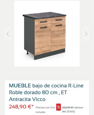 Mueble Bajo Cocina Vicco R-Line 80cm Roble