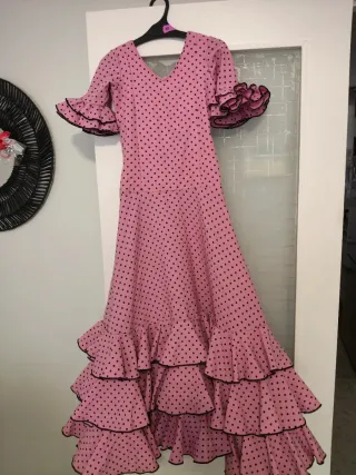 Traje de flamenca niña lunares rosa