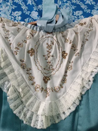 Vestido de fallera (adulta) dorado y verde azulado