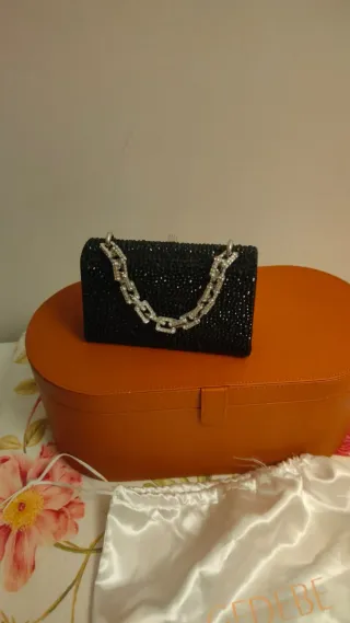 Bolso Gedebe pedrería negro y plata