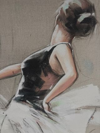 Cuadro bailarina beige y blanco