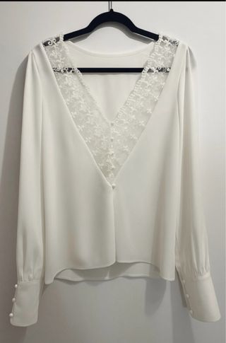 Camisa blanca encaje manga larga