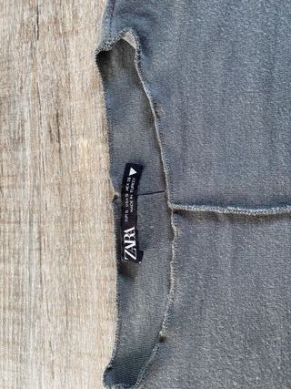 Crop Top Zara S Viscosa Gris Kaki Manga Larga