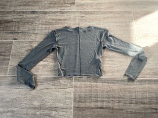 Crop Top Zara S Viscosa Gris Kaki Manga Larga