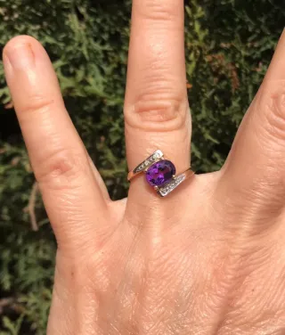 Anillo Oro 9k Amatista y Diamantes