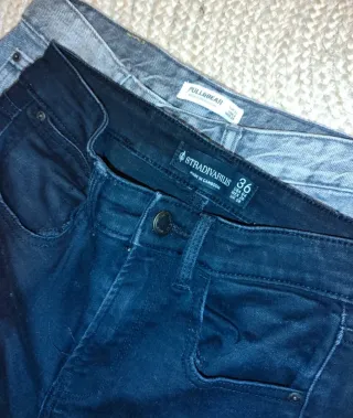 2 Pantalones Tiro Alto: Gris Ancho y Negro Pitillo