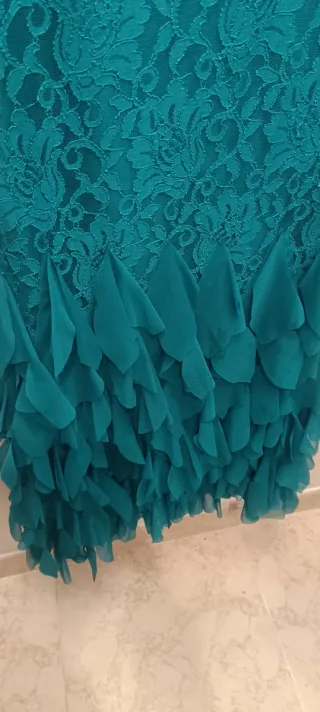 Vestido de fiesta largo verde azulado